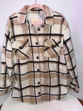 Thread & Supply Plaid Shacket Jacket - Beige & Cream